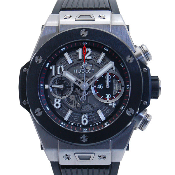 ウブロ　HUBLOT　ビッグバン　ウニコ　チタニウム　セラミック　411.NM.1170.RX　ラバーベルト　USED　中古