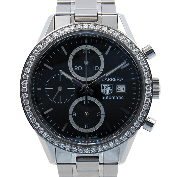 タグホイヤー　TAG HEUER　カレラタキメーター　クロノグラフ　ベゼルダイヤ　CV201J.BA0794　SS　ブラック　自動巻　USED　中古