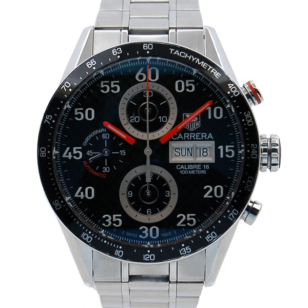 タグホイヤー　TAG HEUER　カレラ　タキメータークロノ　デイデイト　ブラック　CV2A19　自動巻　SSベルト　USED　中古