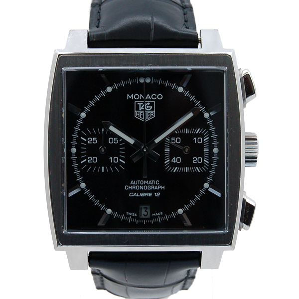 タグホイヤー　TAG HEUER　モナコクロノ　キャリバー12　CAW2110.FC6177　39mm　ブラック　革ベルト　USED　中古