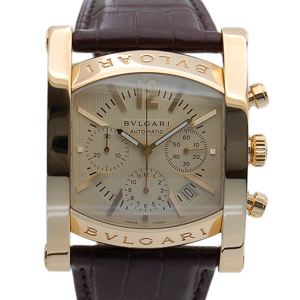 ブルガリ　BVLGARI　アショーマクロノグラフ　AA48C13GLDCH　18KYG　アイボリー　自動巻き　48mm　　革ベルト　USED　中古