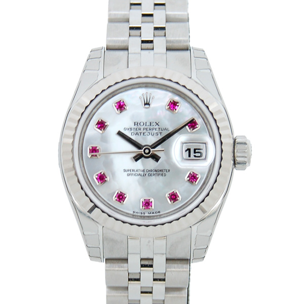 ロレックス　ROLEX　デイトジャスト　179174NGR　26mm　レディース　ホワイトシェル　10Pルビー　未使用品