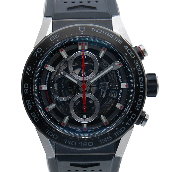 タグホイヤー　TAG HEUER　カレラ　キャリバー　ホイヤー01　ブラック　ラバー　CAR2A1Z.FT6044　USED　中古