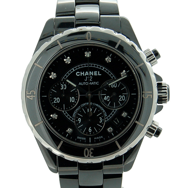 シャネル　CHANEL　J12　クロノグラフ　ブラックセラミック　H2419　9Pダイヤ　自動巻　41mm　200m防水　USED　中古