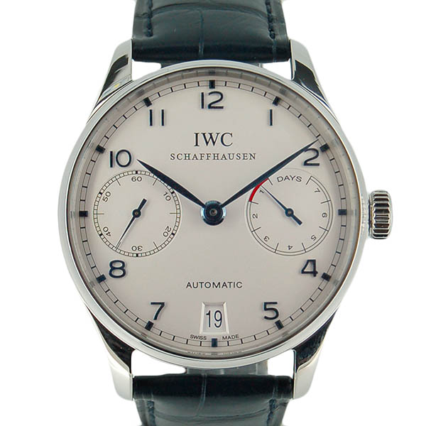 IWC　ポルトギーゼ　オートマティック　7デイズ　IW500107　シルバー　青針　SS　革ベルト　USED　中古