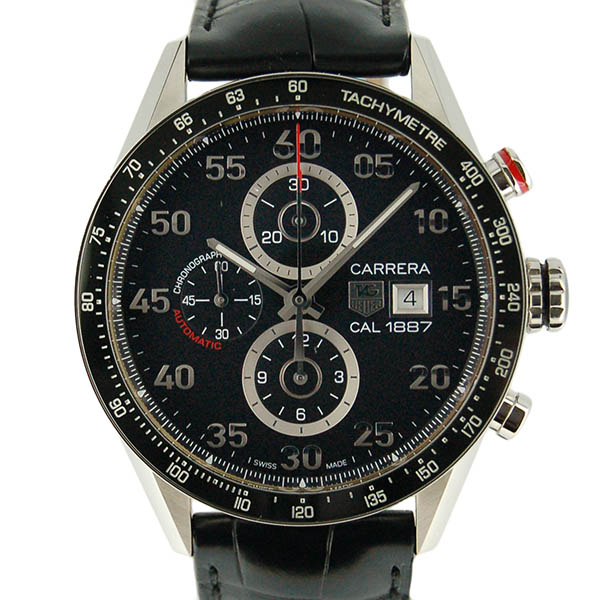 タグホイヤー　TAG HEUER　カレラタキメータークロノ　キャリバー1887　CAR2A10.FC6235　ブラック　SS　革ベルト　43mm　USED　中古