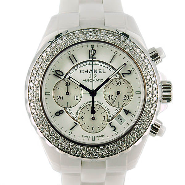 シャネル　CHANEL　J12　ホワイト　セラミック　クロノグラフ　H1008　純正ダイヤベゼル　自動巻き　41mm　USED　中古
