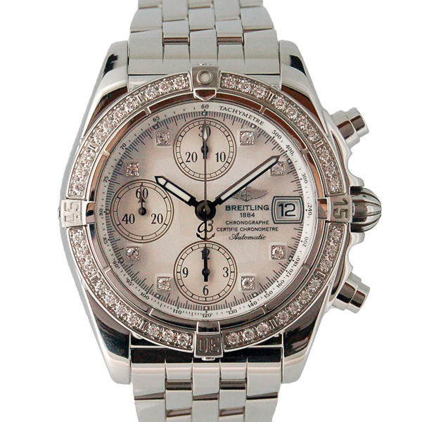 ブライトリング　BREITLING　クロノコックピット　A13357　ベゼルダイヤ　シェル/8Pダイヤ文字盤　SS　USED　中古