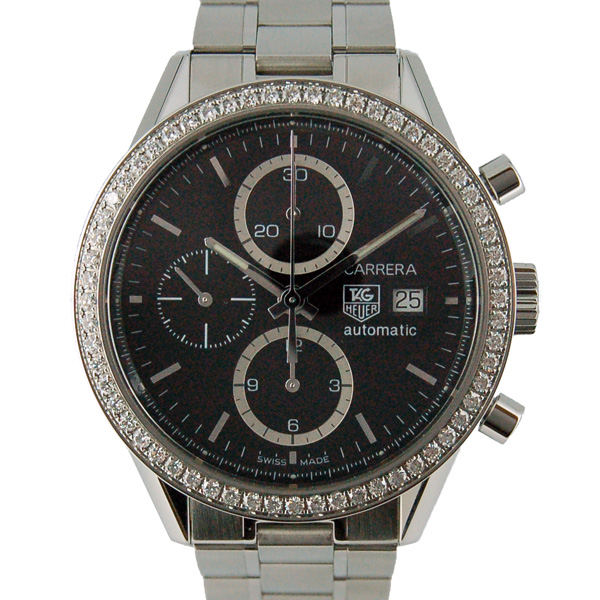 タグホイヤー　TAG HEUER　カレラタキメーター　クロノグラフ　ベゼルダイヤ　CV201J.BA0794　SS　ブラック　自動巻　USED　中古