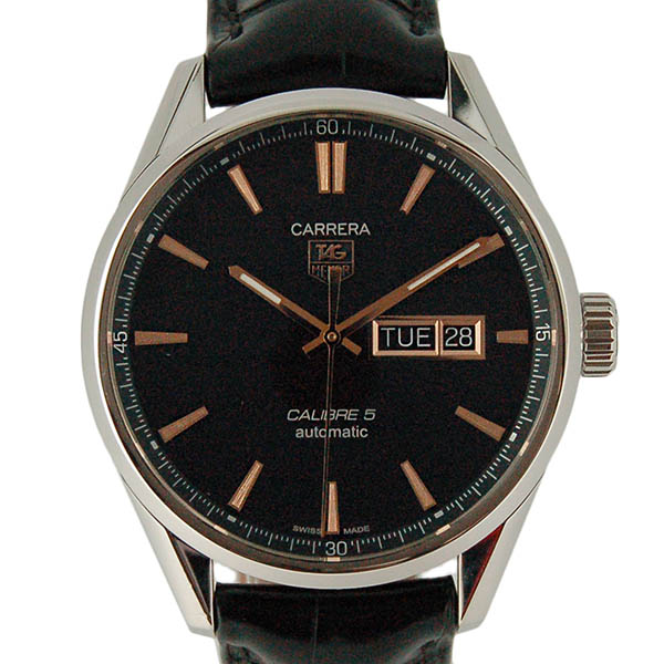 タグホイヤー　TAG HEUER　カレラ　デイデイト　キャリバー5　WAR201C.FC6266　41mm　SS　ブラック　革ベルト　USED　中古