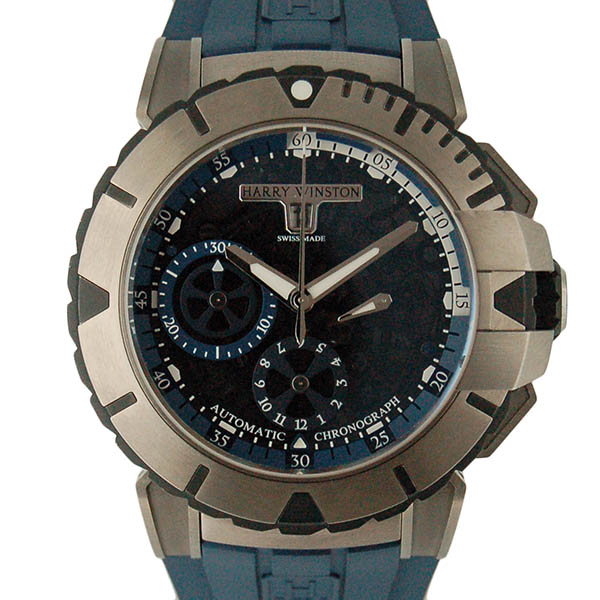 ハリーウィンストン　HARRY WINSTON　オーシャンスポーツ　クロノグラフ　OCSACH44ZZ007　44mm　ザリウム　ブルー　ラバーベルト　USED　中古