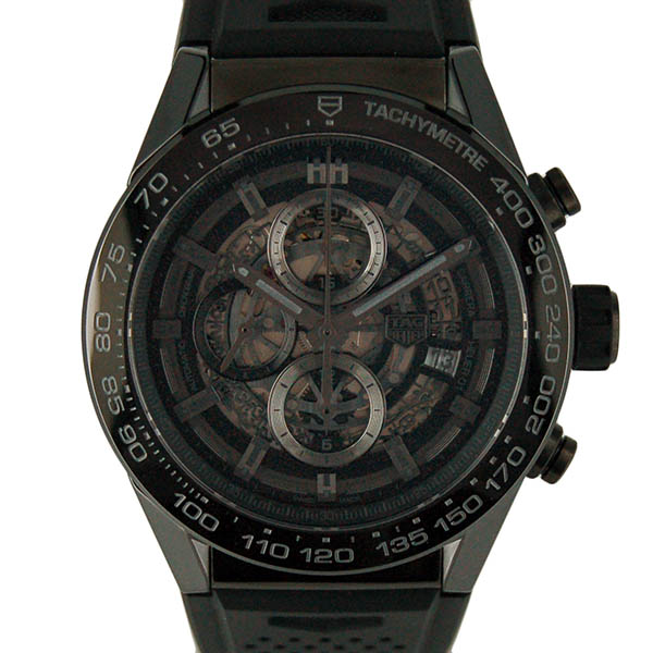 タグホイヤー　TAG HEUER　カレラ　クロノグラフ　キャリバー　ホイヤー01　ブラックセラミック　CAR2A90.FT6071　ラバーベルト　USED　中古