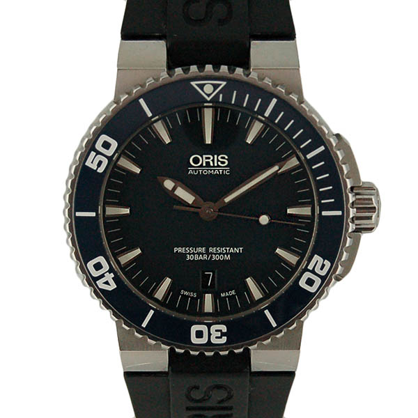 オリス　ORIS　アクイス　デイト　733 7653 4155　SS　43mm　ネイビー　ブラックラバー　USED　中古