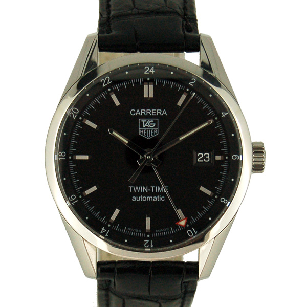 タグホイヤー　TAG HEUER　カレラ　ツインタイム　WV2115.FC6180　黒　自動巻　GMT　革ベルト　39mm　USED　中古