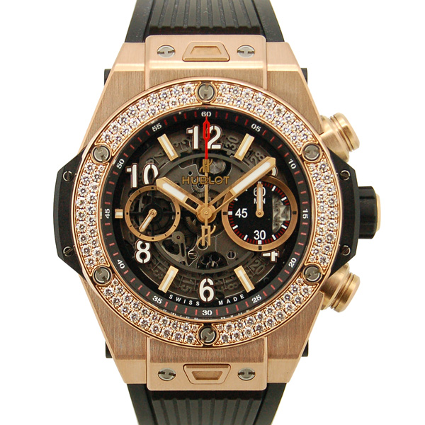ウブロ　HUBLOT　ビッグバン　ウニコ　キングゴールド　ベゼルダイヤ　411.OX.1180.RX.1104　ラバーベルト　USED　中古