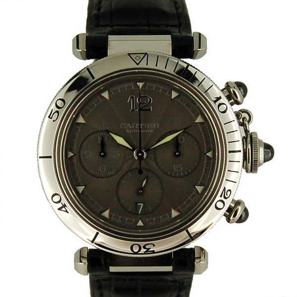 カルティエ　CARTIER　パシャ38　クロノグラフ　W3107355　グレー　2004年限定　USED　中古
