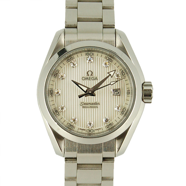 オメガ　OMEGA　シーマスター　アクアテラ　レディース　231.10.30.61.55.001　28mm　SS　ホワイトシェル　11Pダイヤ　クォーツ　USED　中古