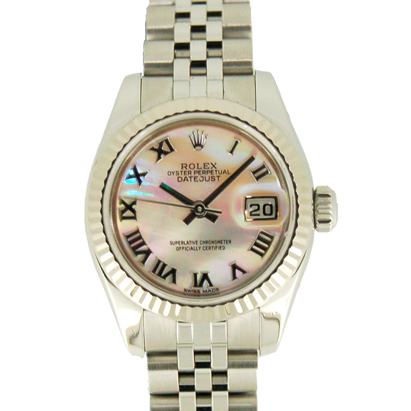 ロレックス　ROLEX　デイトジャスト　Ref.179174NR　ピンクシェルローマ　自動巻き　K18WG×SS　ランダム番　USED　中古