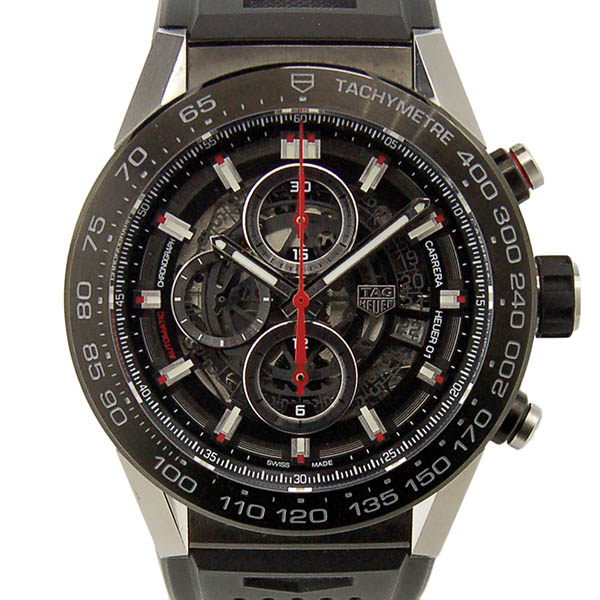タグホイヤー　TAG HEUER　カレラ　キャリバー　ホイヤー01　ブラック　ラバー　CAR2A1Z.FT6044　USED　中古