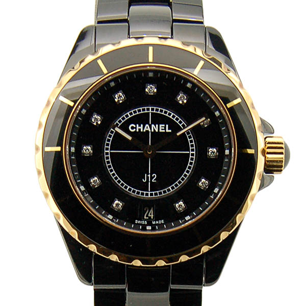 シャネル　CHANEL　J12　H2544　ブラック　18KPG　38mm　クォーツ　11Pダイヤ　USED　中古　
