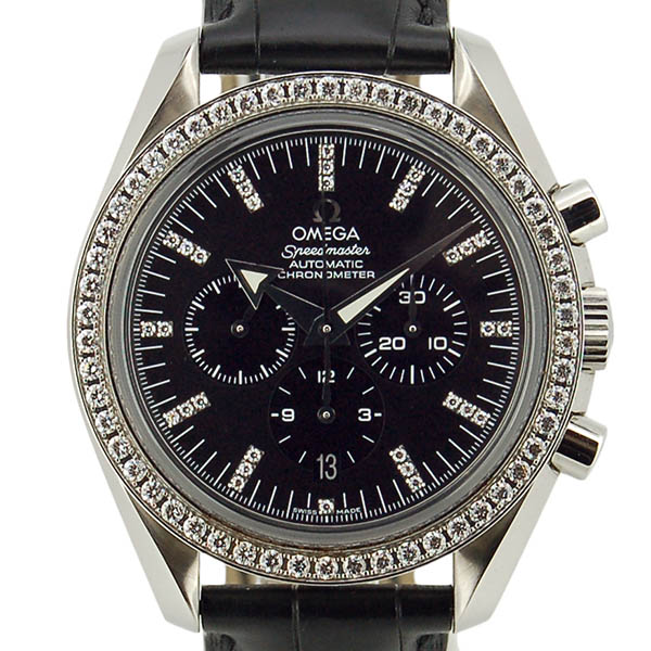 オメガ　OMEGA　スピードマスター　ブロードアロー　ベゼルダイヤ　3855.55.11　革ベルト　USED　中古