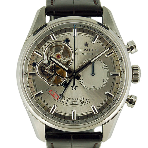 ゼニス　ZENITH　クロノマスターオープン　パワーリザーブ　03.2080.4021/01.C494　SS　シルバー　革　USED　中古