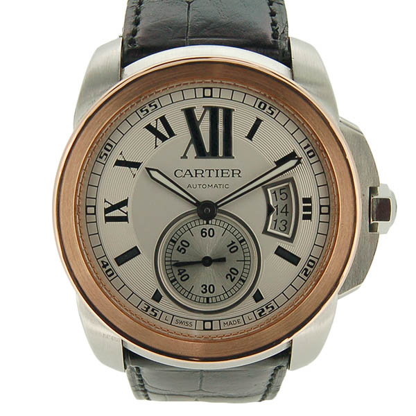カルティエ　CARTIER　カリブル　ドゥ　カルティエ　W7100011　SS×PG　メンズ　自動巻　シルバー　革ベルト　USED　中古