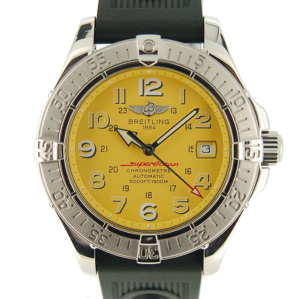 ブライトリング　BREITLING　スーパーオーシャン　イエロー　A17360　自動巻き　1500m防水　ラバーベルト　USED　中古
