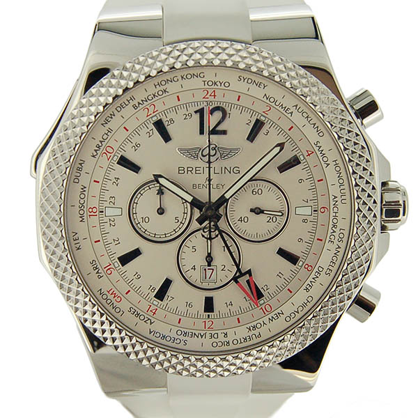 ブライトリング　BREITLING　ベントレー　GMT　クロノグラフ　A476G57GRC　シルバー　ラバーベルト　USED　中古