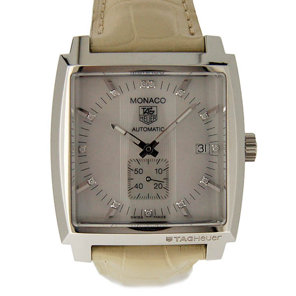 タグホイヤー　TAG HEUER　モナコ　WW2113.FC6215　ホワイトシェル　13Pダイヤ　37mm　革ベルト　自動巻き　未使用品