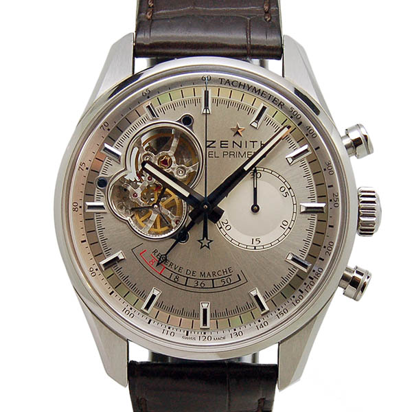 ゼニス　ZENITH　クロノマスターオープン　パワーリザーブ　03.2080.4021/01.C494　SS　シルバー　革　USED　中古