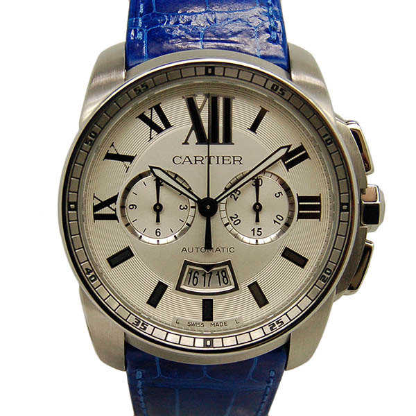 カルティエ　CARTIER　カリブル　ドゥ　カルティエ　クロノグラフ　W7100046　SS　シルバー　メンズ　自動巻　革ベルト　USED　中古