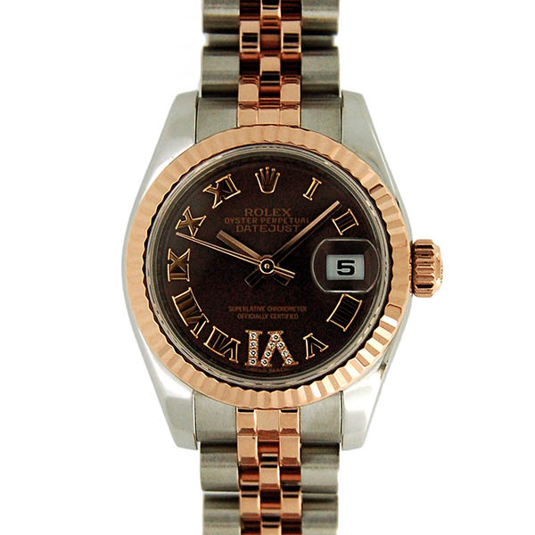 ロレックス　ROLEX　デイトジャスト 179171　ブラウンローマ　VIダイヤ　18KPG×SS　自動巻　ランダム番　USED　中古