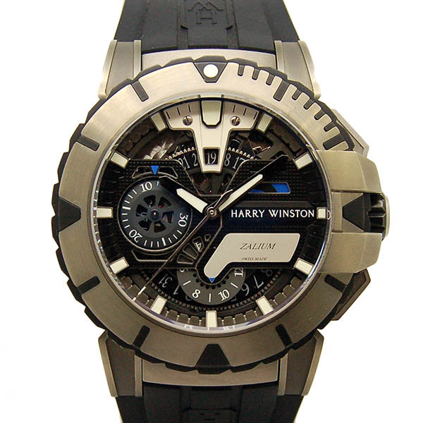 ハリーウィンストン　HARRY WINSTON　オーシャンスポーツ　クロノグラフ　OCSACH44ZZ006　世界300本限定　44mm　ザリウム　ブラック　ラバーベルト　USED　中古