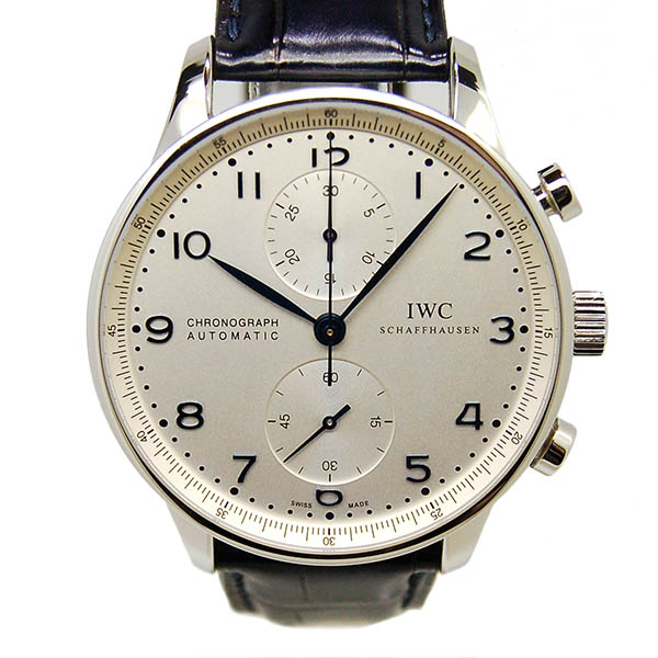 IWC　ポルトギーゼ　クロノグラフ　IW371446　シルバー　青針　革ベルト　USED　中古