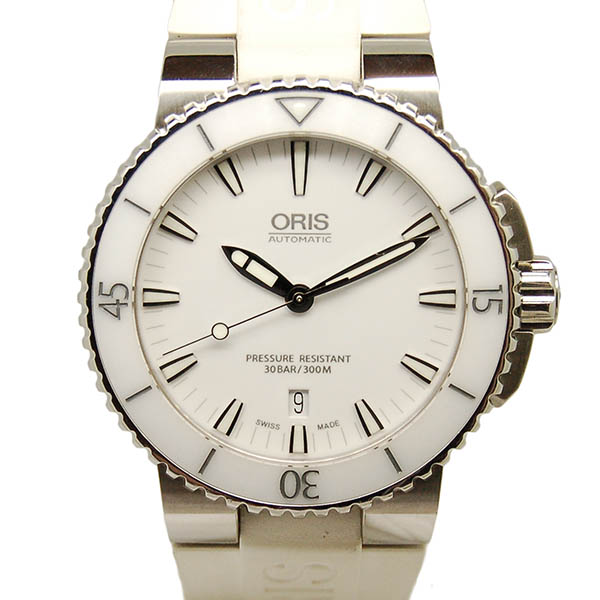 オリス　ORIS　アクイス　デイト　733 7653 4156R　SS　ホワイト　ラバー　USED　中古