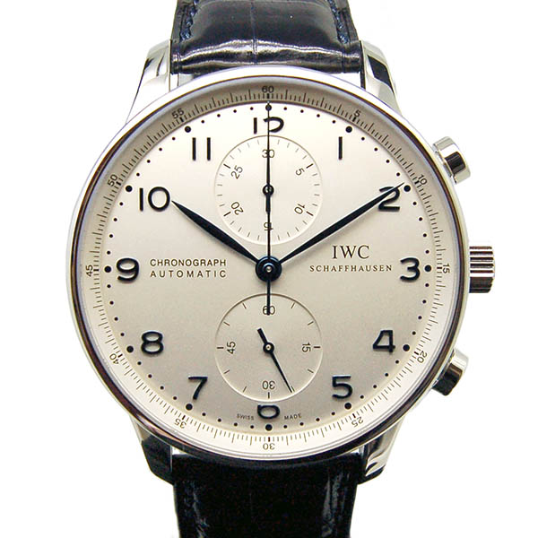 IWC　ポルトギーゼ　クロノグラフ　IW371446　シルバー　青針　革ベルト　USED　中古