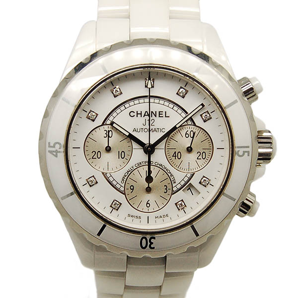 シャネル　CHANEL　J12　クロノグラフ　ホワイトセラミック　H2009　9Pダイヤ　自動巻　41mm　200m防水　USED　中古