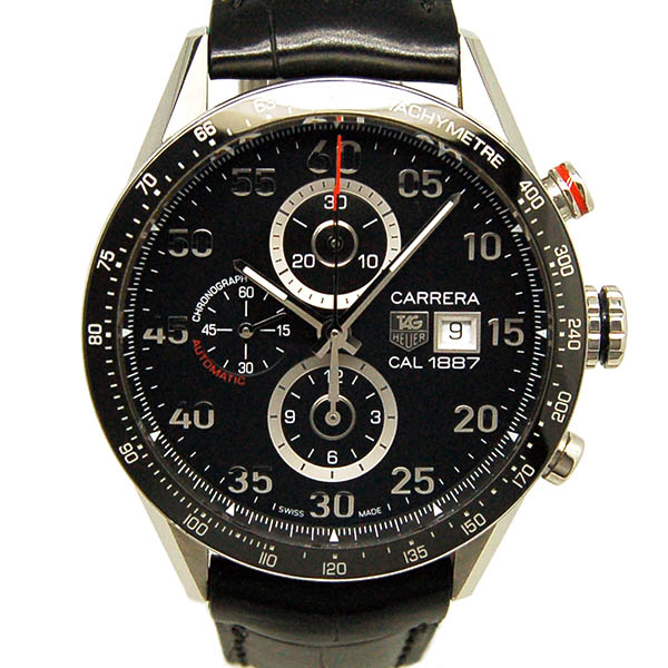 タグホイヤー　TAG HEUER　カレラタキメータークロノ　キャリバー1887　CAR2A10.FC6235　ブラック　SS　革ベルト　43mm　USED　中古