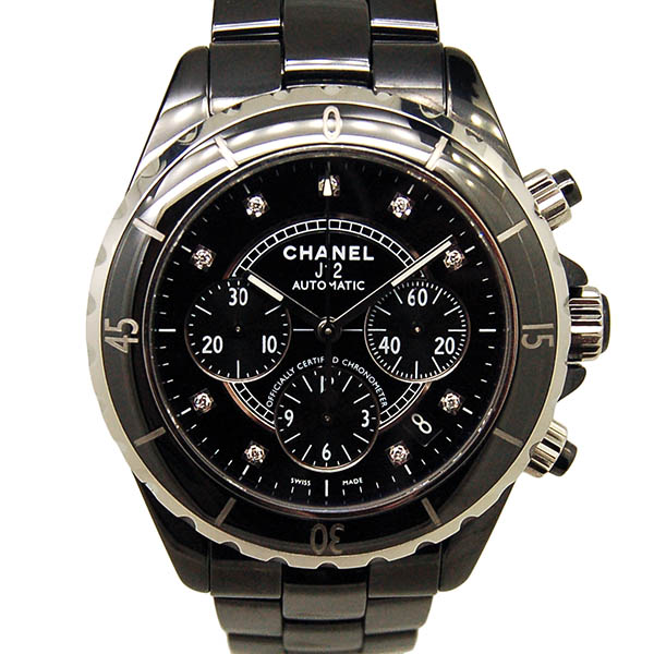 シャネル　CHANEL　J12　クロノグラフ　ブラックセラミック　H2419　9Pダイヤ　自動巻　41mm　200m防水　USED　中古