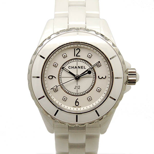 シャネル　CHANEL　J12　33mm　レディース　H2422　ホワイト　8Pダイヤ　シェル　USED　中古