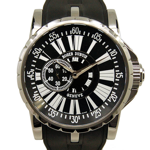 ロジェ・デュブイ　ROGER DUBUIS　エクスカリバー　EX45 77 9 9.71R　SS　45mm　ブラック　ラバーベルト　世界888本限定　USED　中古