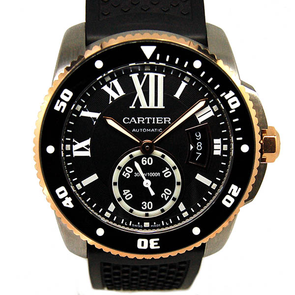 カルティエ　CARTIER　カリブル　ドゥ　カルティエ　ダイバー　W7100055　PGベゼル　メンズ　42mm　ラバー　ブラック　USED　中古