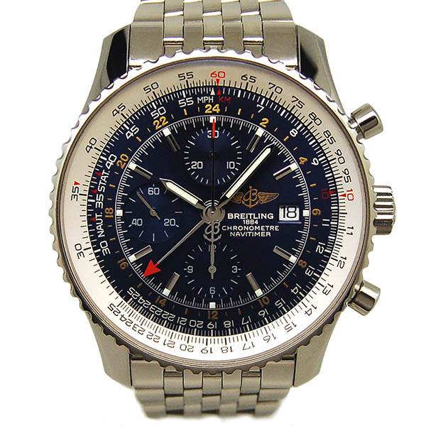 ブライトリング　BREITLING　ナビタイマーワールド　A242C51NP　GMT　自動巻き　ブルー　45mm　USED　中古