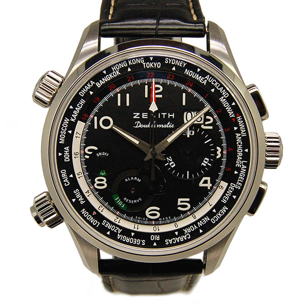 ゼニス　ZENITH　パイロット ダブルマティック　03.2400.4046/21.C721　SS　45mm　ブラック　革ベルト　USED　中古