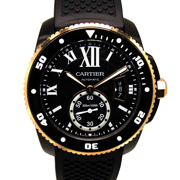 カルティエ　CARTIER　カリブル　ドゥ　ダイバー　18KPG　DLC加工　W2CA0004　ラバー　USED　中古
