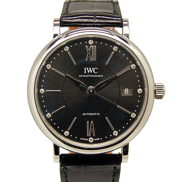 IWC　ポートフィノ　ミッドサイズ　IW458102　SS　12Pダイヤ　37mm　グレー　革ベルト　USED　中古