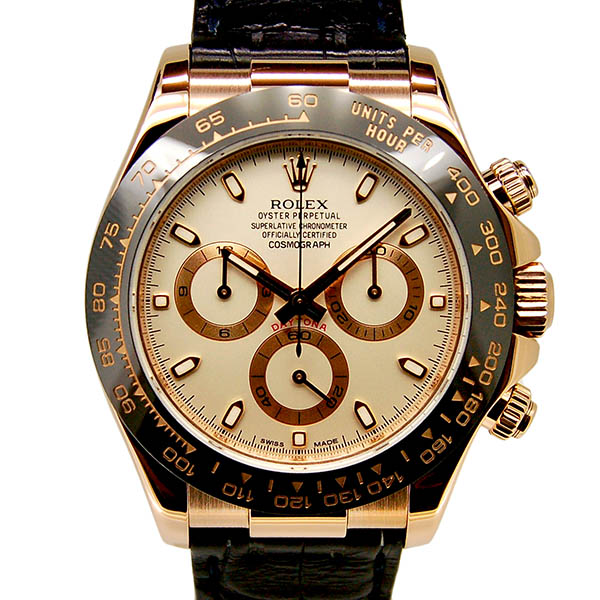 ロレックス　ROLEX　デイトナ　Ref.116515LN　K18PG　セラミックベゼル　40mm　アイボリー　革ベルト　G番　USED　中古