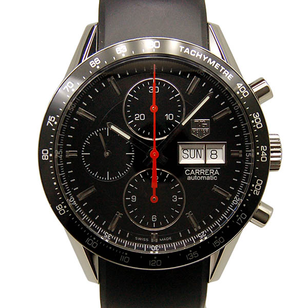 タグホイヤー　TAG HEUER　カレラ　クロノグラフ　キャリバー１６　デイデイト　CV201AH.FT6014　SS　ブラック　ラバーベルト　USED　中古