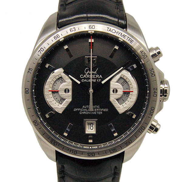 タグホイヤー　TAG HEUER　グランドカレラ　クロノグラフ　CAV511A.FC6225　キャリバー17RS　ブラック　43mm　革ベルト　USED　中古